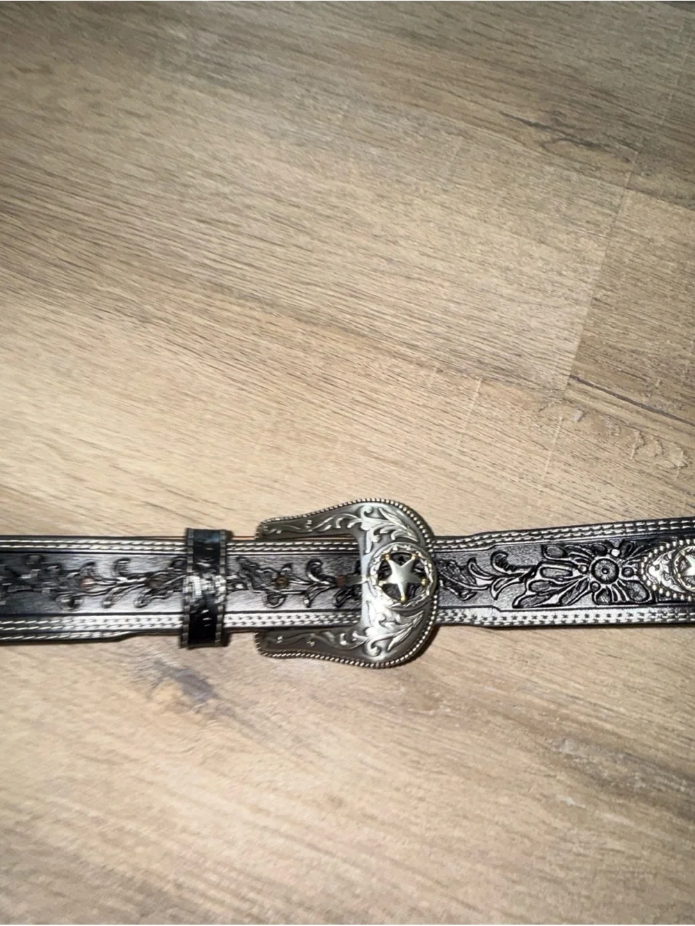 Black Justin Ranch Star Cowboy Western Belt For Men, Size 38 NEW